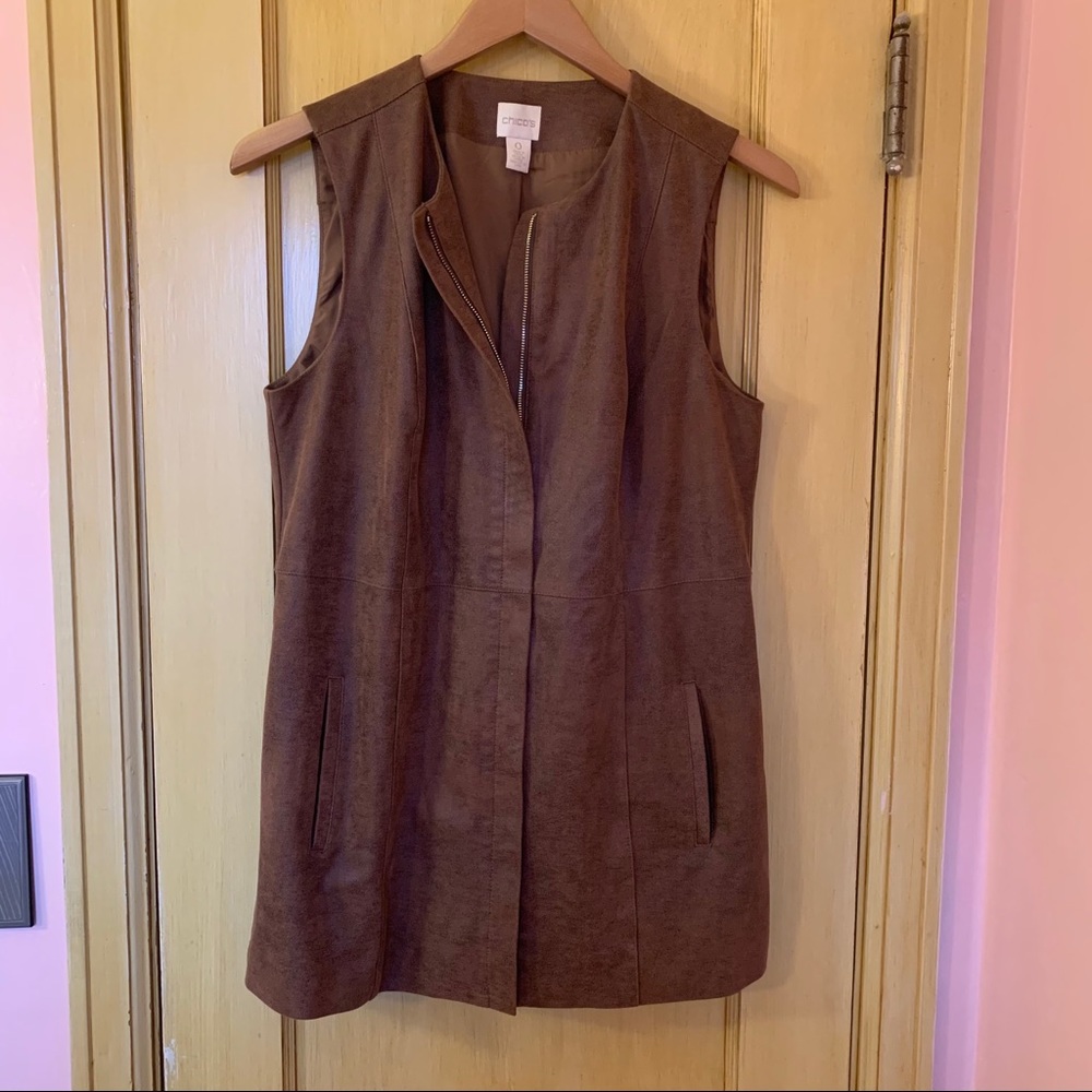 Chico’s Vest Faux-leather long-line Zippered Vest